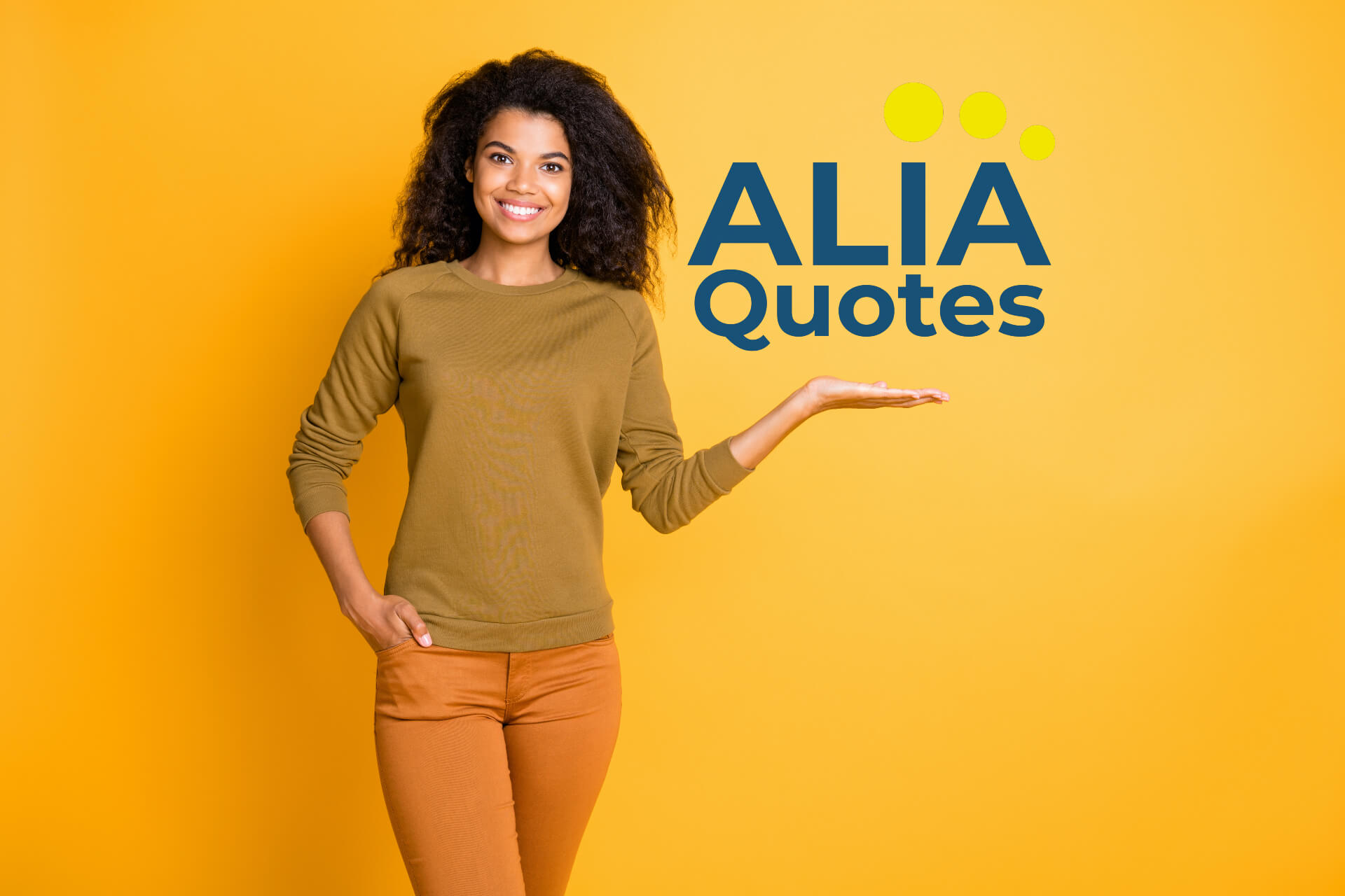 Woman putting her arm out to the side with the ALIA Quotes logo