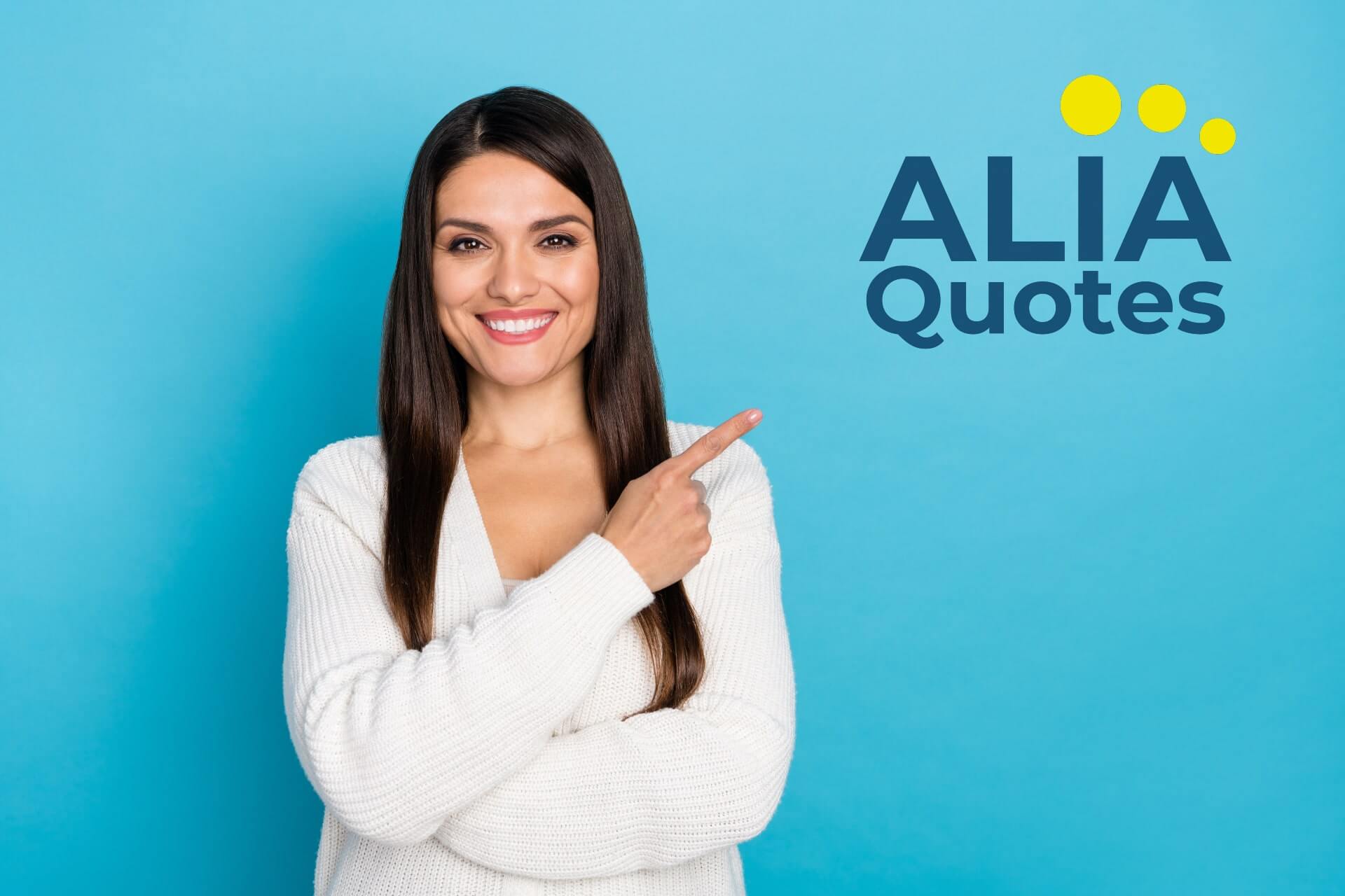 Woman pointing at the ALIA Quotes logo